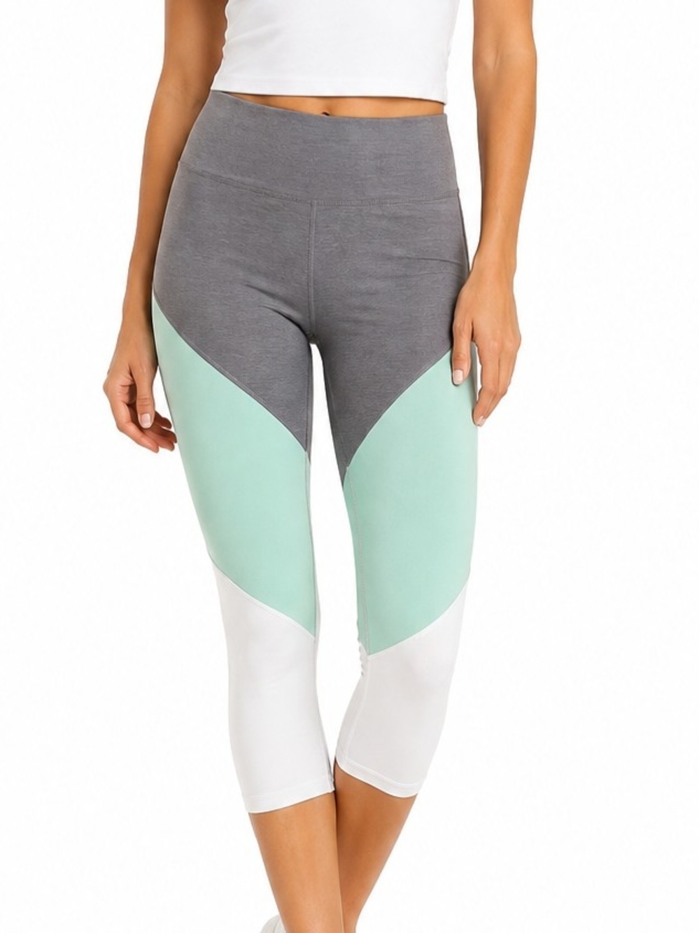 Xersion Mint, Gray & White Colorblock High-Rise Capris NWT